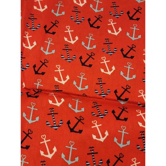 Nautical Anchor Red Cotton Fabric red White Blue 1 Yard 33 Inches New Sewing - Picture 1 of 3